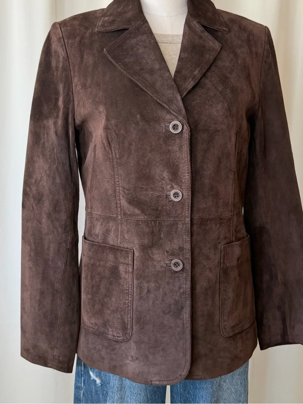 Vintage Y2K Bagatelle Brown Suede Leather Blazer Jacket Size 8. - Picture 4 of 14